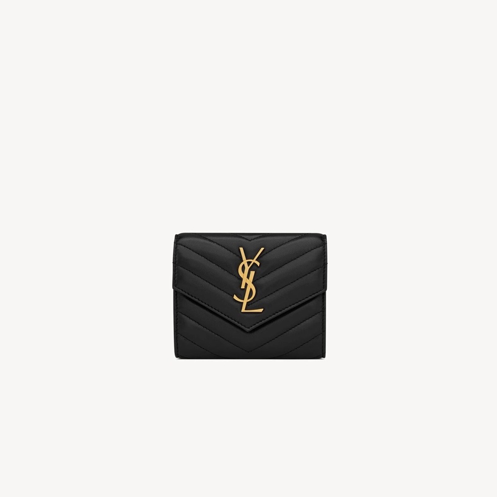 Yves Saint Laurent Black Wallet with Gold Logo